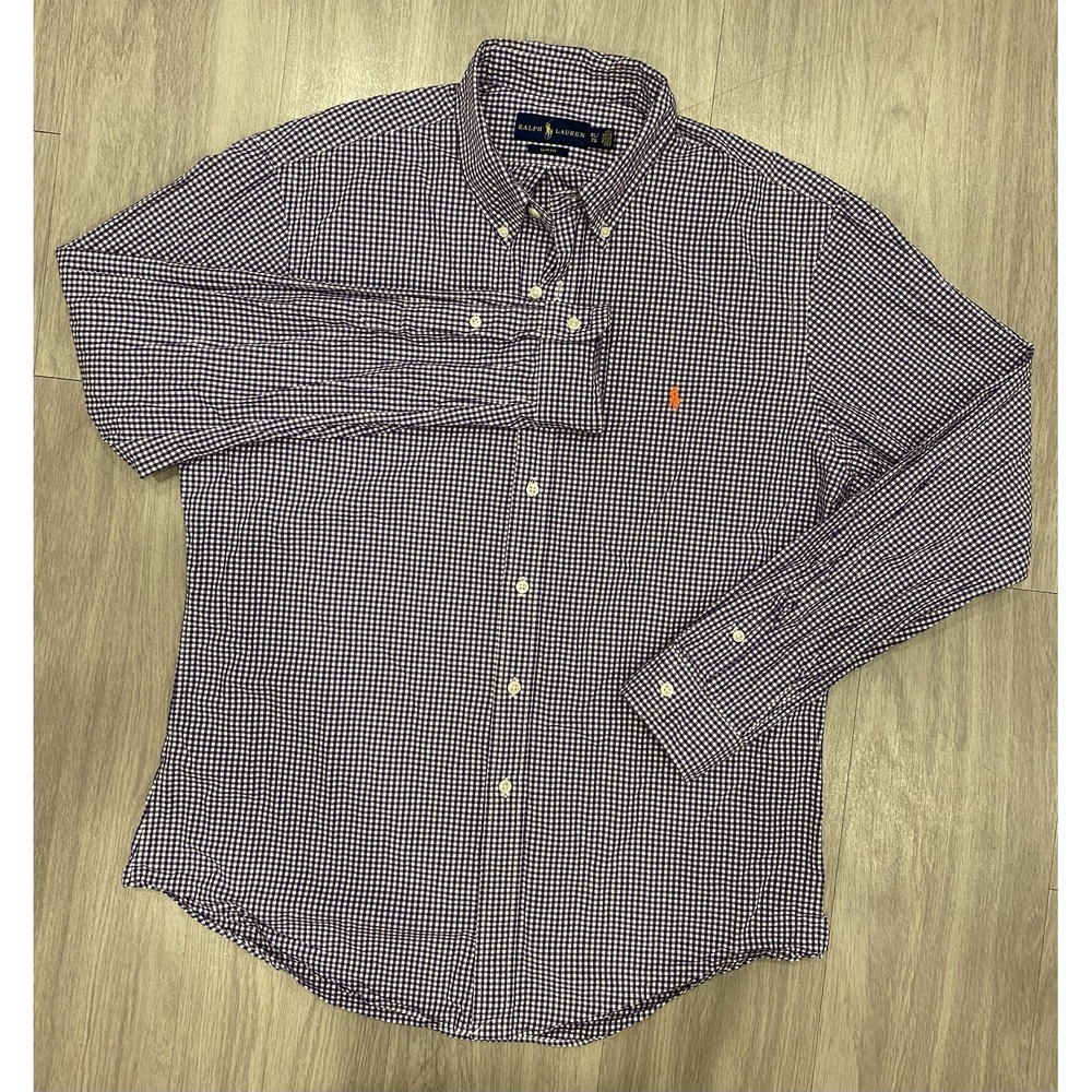 Ralph Lauren Shirt Mens XL Purple Checks Plaid LS Button Down Pony Logo Slim Fit